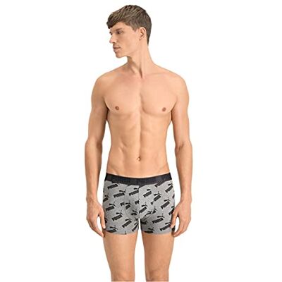 PUMA Aop-boxershorts för män, Mörkgrå melerad/svart, M PUMA Aop-boxershorts för män, Mörkgrå melerad/svart, M