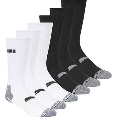 PUMA 6-pack crew-strumpor för män, Vit/svart/grå, 47-49 EU PUMA 6-pack crew-strumpor för män, Vit/svart/grå, 47-49 EU