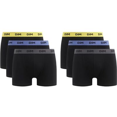 Dim Boxershorts för herr mix och färger stretch bomull komfort x6, Svart bälte gul/blå/grå, XXL Dim Boxershorts för herr mix och färger stretch bomull komfort x6, Svart bälte gul/blå/grå, XXL