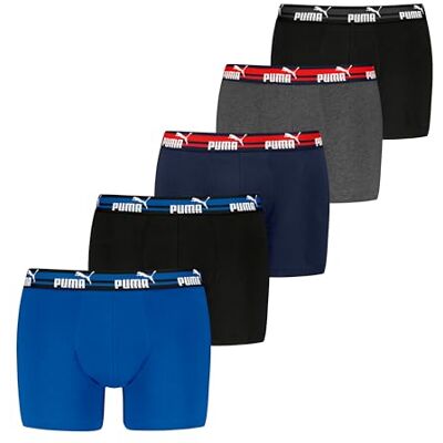 PUMA Män Bold Logo Boxer (5-pack), Blå/grå/svart, S PUMA Män Bold Logo Boxer (5-pack), Blå/grå/svart, S