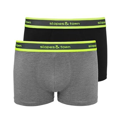 Slopes&Town Slopes and Town bambu boxershorts, melange grå/svart (2-pack), Grå och svart, M Slopes&Town Slopes and Town bambu boxershorts, melange grå/svart (2-pack), Grå och svart, M