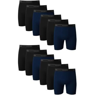 Hanes underkläder för män, bomull boxershorts fukttransporterande, blandade fasta ämnen, 12-pack Hanes underkläder för män, bomull boxershorts fukttransporterande, blandade fasta ämnen, 12-pack