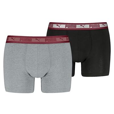 PUMA Chromatic Waistband Boxer Briefs för män (pack med 2), Grå/svart/vinröd, XL PUMA Chromatic Waistband Boxer Briefs för män (pack med 2), Grå/svart/vinröd, XL
