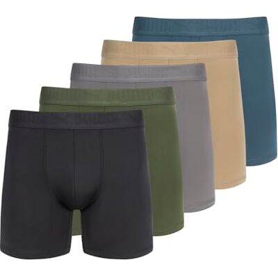 PUMA Men's 5 Pack Performance Boxer Briefs, Olive/Blue/Black PUMA Men's 5 Pack Performance Boxer Briefs, Olive/Blue/Black