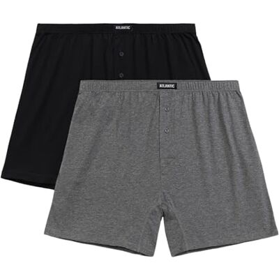 aTlaNTIC underwear 2-pack boxershorts för män, löst snitt, klassisk och ventilerande, 100% bomull, S–XXL, svart, S aTlaNTIC underwear 2-pack boxershorts för män, löst snitt, klassisk och ventilerande, 100% bomull, S–XXL, svart, S