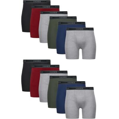 Hanes underkläder för män, bomull boxershorts fukttransporterande, blandade fasta ämnen, 12-pack Hanes underkläder för män, bomull boxershorts fukttransporterande, blandade fasta ämnen, 12-pack