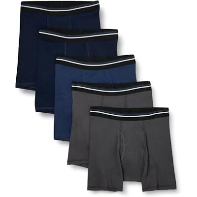 Amazon Essentials Men's Märkesfria boxertrosor, Pack of 5, Kolsvart/Mörk marinblå/Mörkblå, XS Amazon Essentials Men's Märkesfria boxertrosor, Pack of 5, Kolsvart/Mörk marinblå/Mörkblå, XS