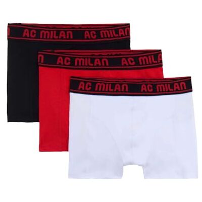 A.C. Milan Boxerkalsonger med logotyp i bomull, officiell produkt, 3-pack, barn/pojke, Svart, röd, vit, 16 anni A.C. Milan Boxerkalsonger med logotyp i bomull, officiell produkt, 3-pack, barn/pojke, Svart, röd, vit, 16 anni