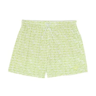 Giorgio Armani Mid Boxer badbyxor för män, Lime Punch/Vit, M Giorgio Armani Mid Boxer badbyxor för män, Lime Punch/Vit, M