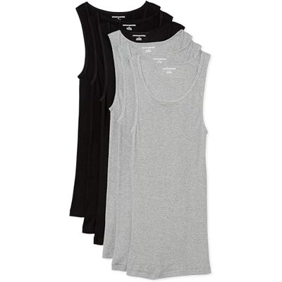 Amazon Essentials Men's Linne undertröjor, Pack of 6, Grå ljung/Svart, XXL Amazon Essentials Men's Linne undertröjor, Pack of 6, Grå ljung/Svart, XXL