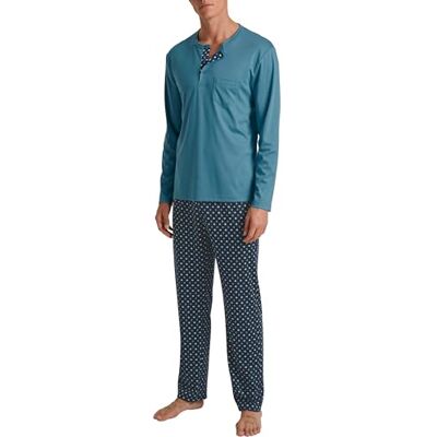 CALIDA Relax Choice pyjamas för män, tillverkad av 100% supima-bomull, med tygtäckt elastiskt midjeband, Storm blå, 46-48 CALIDA Relax Choice pyjamas för män, tillverkad av 100% supima-bomull, med tygtäckt elastiskt midjeband, Storm blå, 46-48