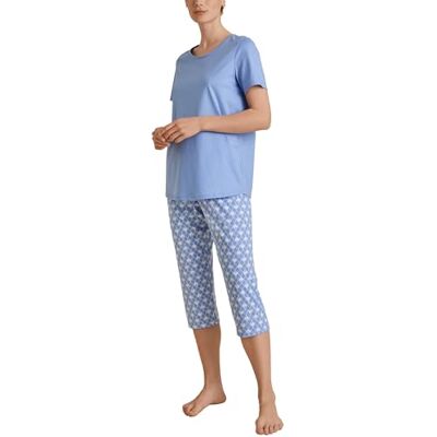 CALIDA Spring Nights pyjamas med knappar, tillverkad av 100% bomull, andningsaktiv och klimatreglerande, Hydrangea Blue, 36-38 CALIDA Spring Nights pyjamas med knappar, tillverkad av 100% bomull, andningsaktiv och klimatreglerande, Hydrangea Blue, 36-38
