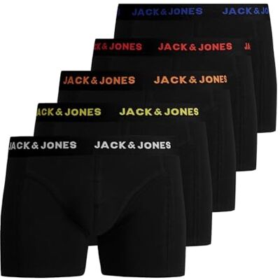 JACK & JONES Herrset, 5-pack, boxershorts, stretch, kalsonger, basic, jersey, underkläder, Svart/detalj: svart, S JACK & JONES Herrset, 5-pack, boxershorts, stretch, kalsonger, basic, jersey, underkläder, Svart/detalj: svart, S