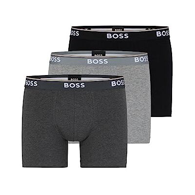 Boss Hugo Herr 3-pack bomullsboxershorts, Grå/kol/svart, L Boss Hugo Herr 3-pack bomullsboxershorts, Grå/kol/svart, L