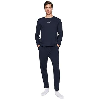 Trendyol herr motto långa ärmar fritidskläder vanlig pyjamas-set, marinblå, XXL Trendyol herr motto långa ärmar fritidskläder vanlig pyjamas-set, marinblå, XXL