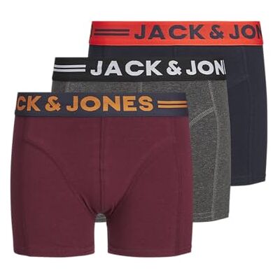 JACK & JONES Boy korta boxershorts 3-pack korta boxershorts för pojkar, Mörkgrå – marinblå – röd, 140 JACK & JONES Boy korta boxershorts 3-pack korta boxershorts för pojkar, Mörkgrå – marinblå – röd, 140