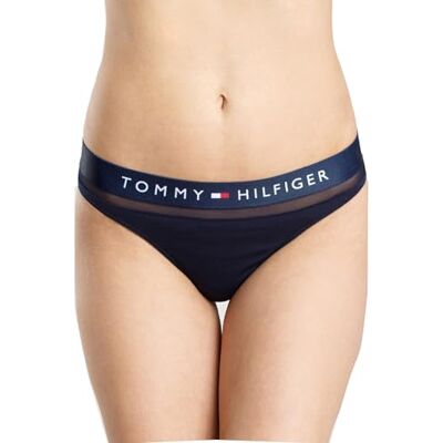 Tommy Hilfiger Damtanga av 94% ekologisk bomull med stretch och nät, hållbara, trosor, underkläder kvinnor, marinblå blazer, XS, marinblå blazer, XS Tommy Hilfiger Damtanga av 94% ekologisk bomull med stretch och nät, hållbara, trosor, underkläder kvinnor, marinblå blazer, XS, marinblå blazer, XS