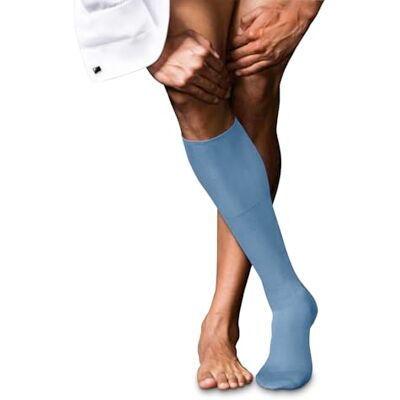 FALKE herr nr. 6 knästrumpor ventilerande klimatreglerande lukthämmande ull silke hög kvalitet elegant förstärkta herrstrumpor platt söm tryckfri fotspets fin business 1 par, Blå (Airy Blue 6707), FALKE herr nr. 6 knästrumpor ventilerande klimatreglerande lukthämmande ull silke hög kvalitet elegant förstärkta herrstrumpor platt söm tryckfri fotspets fin business 1 par, Blå (Airy Blue 6707),