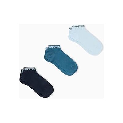 Giorgio Armani Utökad logotyp för män 3-pack strumpor blå S/M Giorgio Armani Utökad logotyp för män 3-pack strumpor blå S/M