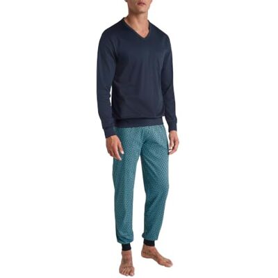 CALIDA Relax Streamline manschettpyjamas för män, tillverkad av 100% bomull, Ljusblå, 58-60 CALIDA Relax Streamline manschettpyjamas för män, tillverkad av 100% bomull, Ljusblå, 58-60