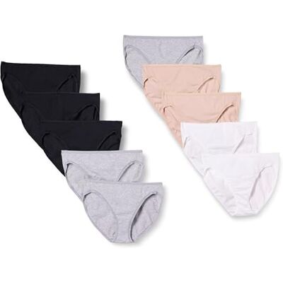 Amazon Essentials Women's Korta underkläder i bomull med höga ben (finns i plusstorlek), Pack of 10, Beige/Grå ljung/Svart/Vit, XL Amazon Essentials Women's Korta underkläder i bomull med höga ben (finns i plusstorlek), Pack of 10, Beige/Grå ljung/Svart/Vit, XL