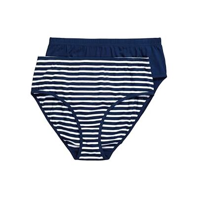 Ulla Popken dam dam stora storlekar plus storlek 2ps trosor, ränder, GOTS underkläder, Midnattblå, 54 Ulla Popken dam dam stora storlekar plus storlek 2ps trosor, ränder, GOTS underkläder, Midnattblå, 54