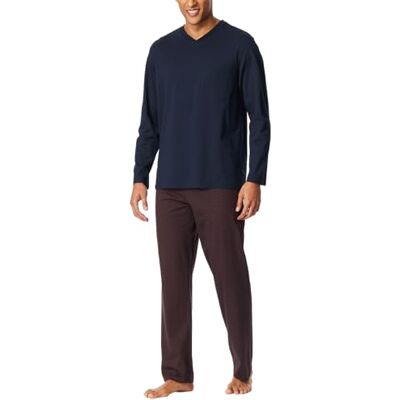 Schiesser Pyjamasset för män, långa nattkläder, set med pyjamasset, Rödbrun_181154, 48 Schiesser Pyjamasset för män, långa nattkläder, set med pyjamasset, Rödbrun_181154, 48
