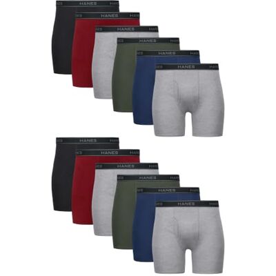 Hanes underkläder för män, bomull boxershorts fukttransporterande, blandade fasta ämnen, 12-pack, Svart, blå, grön, grå, röd, S Hanes underkläder för män, bomull boxershorts fukttransporterande, blandade fasta ämnen, 12-pack, Svart, blå, grön, grå, röd, S