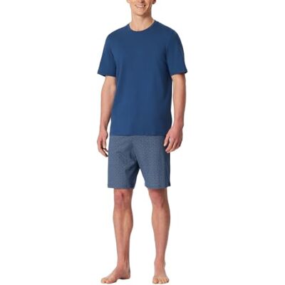 Schiesser Herrpyjamas kort rund hals – nattkläder set, marinblå, 54 Schiesser Herrpyjamas kort rund hals – nattkläder set, marinblå, 54