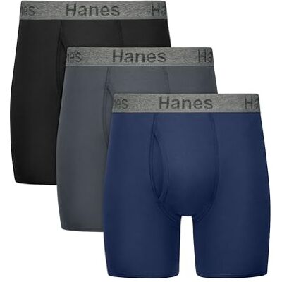 Hanes herr Stay Dry Pouch Boxer Trosor, Performance Stretch Boxer Brief med läckageskydd, 3-pack, Svart, grå, marinblå, XL Hanes herr Stay Dry Pouch Boxer Trosor, Performance Stretch Boxer Brief med läckageskydd, 3-pack, Svart, grå, marinblå, XL