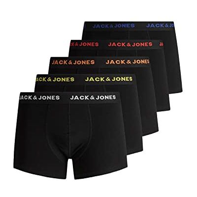JACK & JONES Herrset, 5-pack, boxershorts, stretch, kalsonger, basic, jersey, underkläder, Svart/detalj: svart, M JACK & JONES Herrset, 5-pack, boxershorts, stretch, kalsonger, basic, jersey, underkläder, Svart/detalj: svart, M