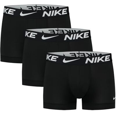 NIKE Underwear Män Logo Print Trunks 3-Pack – Modernt heltäckande tryck, Elastisk, Bekväm passform, Black/Black/Black, S NIKE Underwear Män Logo Print Trunks 3-Pack – Modernt heltäckande tryck, Elastisk, Bekväm passform, Black/Black/Black, S