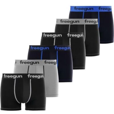FREEGUN Boxershorts för barn, boxershorts för pojkar, bekväm och allergivänlig (set om 6), Svart/grå/blå/vit, 8-10 ans FREEGUN Boxershorts för barn, boxershorts för pojkar, bekväm och allergivänlig (set om 6), Svart/grå/blå/vit, 8-10 ans