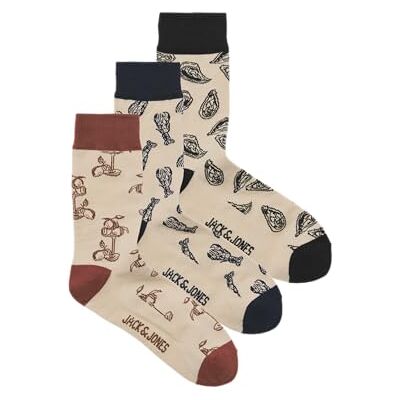 JACK & JONES Jacabstract Food Socks 3-pack, Moonbeam, one size JACK & JONES Jacabstract Food Socks 3-pack, Moonbeam, one size