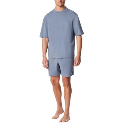 Schiesser Herrpyjamas kort rund hals – nattkläder set, Blågrå, 52 Schiesser Herrpyjamas kort rund hals – nattkläder set, Blågrå, 52
