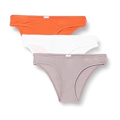 Calvin kvinnor 3-pack bikinitrosor ribbade, Flerfärgad (orange rost/grå sand/vit), L Calvin kvinnor 3-pack bikinitrosor ribbade, Flerfärgad (orange rost/grå sand/vit), L