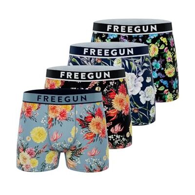 FREEGUN Boxershorts för män, allergivänliga och mjuka boxershorts för män (set om 4), Blå/röd/gul/svart, XL FREEGUN Boxershorts för män, allergivänliga och mjuka boxershorts för män (set om 4), Blå/röd/gul/svart, XL