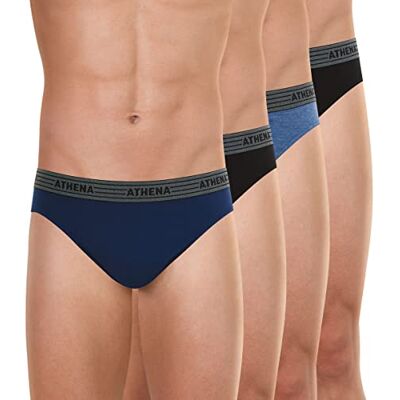 Athena set med 4 trosor herr Eco Pack 100% bomull, Blå/svart/blå/svart, M Athena set med 4 trosor herr Eco Pack 100% bomull, Blå/svart/blå/svart, M