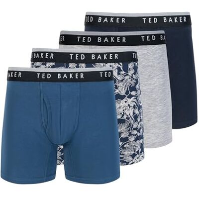 Ted Baker herr 4-pack bomull stretch boxer briefs retroshorts, denim/Leaf Print/Grey Heather/Sky, medium, Denim/Leaf Print/Grå Heather/Sky, M Ted Baker herr 4-pack bomull stretch boxer briefs retroshorts, denim/Leaf Print/Grey Heather/Sky, medium, Denim/Leaf Print/Grå Heather/Sky, M
