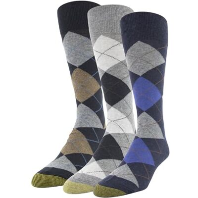 GOLDTOE Herr Carlyle Argyle Crew, strumpor, 3 par, Marinblå/grå, one size GOLDTOE Herr Carlyle Argyle Crew, strumpor, 3 par, Marinblå/grå, one size