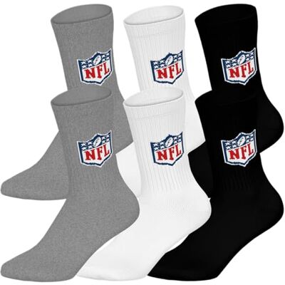 NFL SHIELD 6pk Crew Socks MGR/WHT/BLK 35/38 NFL SHIELD 6pk Crew Socks MGR/WHT/BLK 35/38