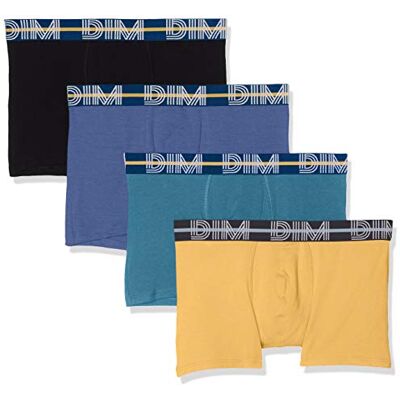Dim Boxershorts för män Powerful Stretch Cotton x4, Blå/grön/svart/gul, 6 Dim Boxershorts för män Powerful Stretch Cotton x4, Blå/grön/svart/gul, 6