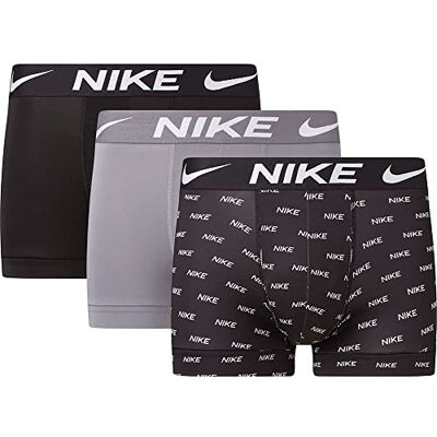 NIKE Underwear Män Logo Print Trunks 3-Pack – Modernt heltäckande tryck, Elastisk, Bekväm passform, Logo Print/Cool Grey/Black, XL NIKE Underwear Män Logo Print Trunks 3-Pack – Modernt heltäckande tryck, Elastisk, Bekväm passform, Logo Print/Cool Grey/Black, XL