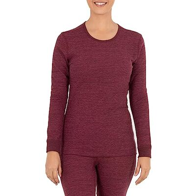 Fruit of the Loom Dam Micro Waffle Termisk Crew Top Pyjamas, Merlot Heather, S Fruit of the Loom Dam Micro Waffle Termisk Crew Top Pyjamas, Merlot Heather, S