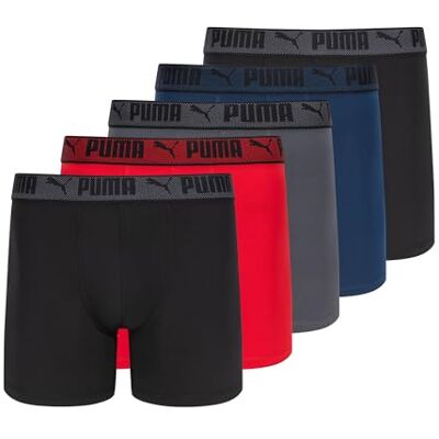 PUMA Herr 5-pack träningsshorts boxershorts för män, röd/marinblå, Large PUMA Herr 5-pack träningsshorts boxershorts för män, röd/marinblå, Large