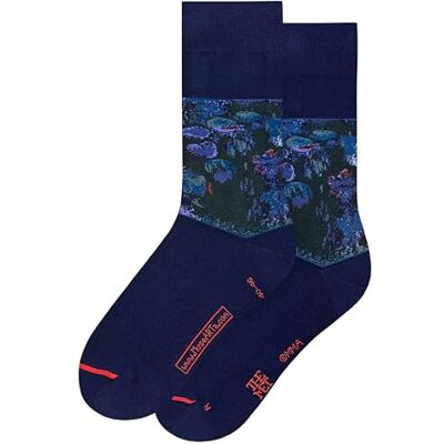 MuseARTa strumpor av bomull med målningen Water Lilies av konstnären Claude Monet i storlek 40–46, CM-WLL-01–40–46, blå, 40-46 MuseARTa strumpor av bomull med målningen Water Lilies av konstnären Claude Monet i storlek 40–46, CM-WLL-01–40–46, blå, 40-46
