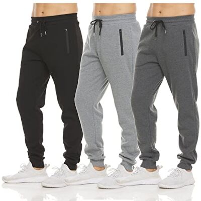 Pure 3-pack fleecebyxor för män, atletiska träningsbyxor med dragkedja och dragsko, storlek S-3XL, Set 1, XXL Pure 3-pack fleecebyxor för män, atletiska träningsbyxor med dragkedja och dragsko, storlek S-3XL, Set 1, XXL