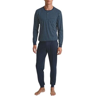 CALIDA Relax Choice Manschettpyjamas för män, tillverkad av 100% supima-bomull, med tygtäckt elastisk linning, Storm blå, 46-48 CALIDA Relax Choice Manschettpyjamas för män, tillverkad av 100% supima-bomull, med tygtäckt elastisk linning, Storm blå, 46-48