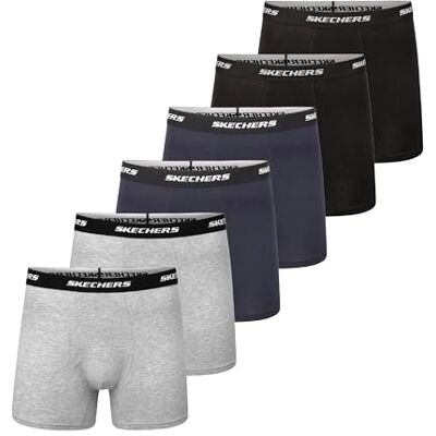Skechers herrunderkläder boxershorts 6-pack, konturerad påse, fukttransporterande, ingen åktur komfort, andningsbar bomull, Blå/mörkgrå/svart, XL Skechers herrunderkläder boxershorts 6-pack, konturerad påse, fukttransporterande, ingen åktur komfort, andningsbar bomull, Blå/mörkgrå/svart, XL