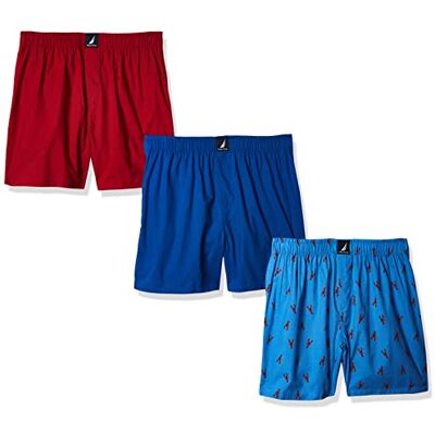 Nautica Men's Cotton Woven 3 Pack Boxer, Sea Cobalt Red/Lobster Aero Blue, Small Nautica Men's Cotton Woven 3 Pack Boxer, Sea Cobalt Red/Lobster Aero Blue, Small